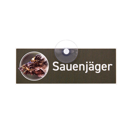 Jagdschild mit Saugnapf  "Sauenjäger"