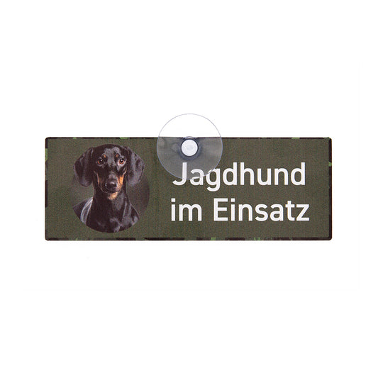 Jagdschild mit Saugnapf  "Jagdhund im Einsatz - Dackel / Teckel Kurzhaar"