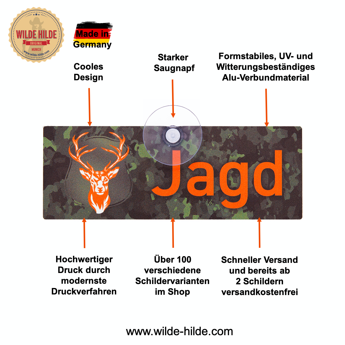 Autoschild mit Saugnapf  "Jagdhund im Einsatz - Magyar Vizsla"